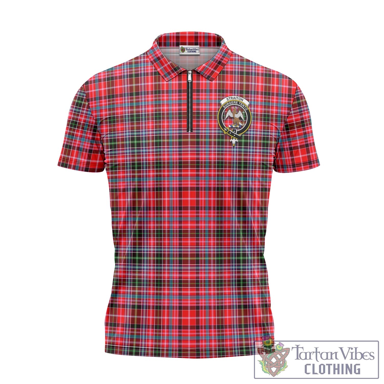 Tartan Vibes Clothing Straiton Tartan Zipper Polo Shirt with Family Crest