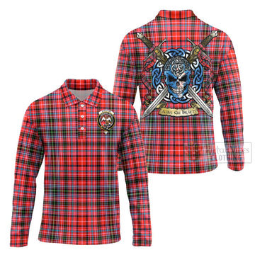 Straiton Tartan Long Sleeve Polo Shirt with Family Crest Celtic Skull Style