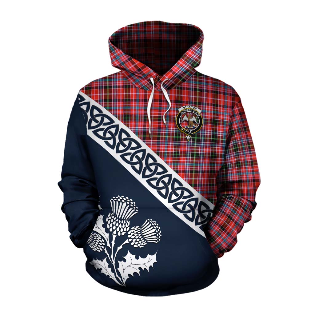 Tartan Vibes Clothing Straiton Tartan Cotton Hoodie Featuring Thistle and Scotland Map