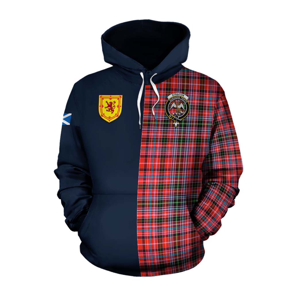 Tartan Vibes Clothing Straiton Tartan Cotton Hoodie Alba with Scottish Lion Royal Arm Half Style