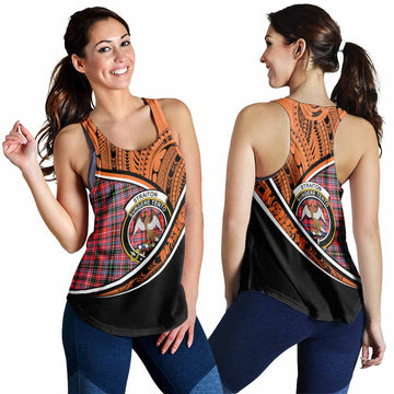 Straiton Crest Tartan Women's Racerback Tanks with Polynesian Vibes Style - Orange Version