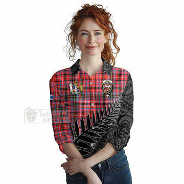 Straiton Crest Tartan Women's Casual Shirt with New Zealand Silver Fern Half Style