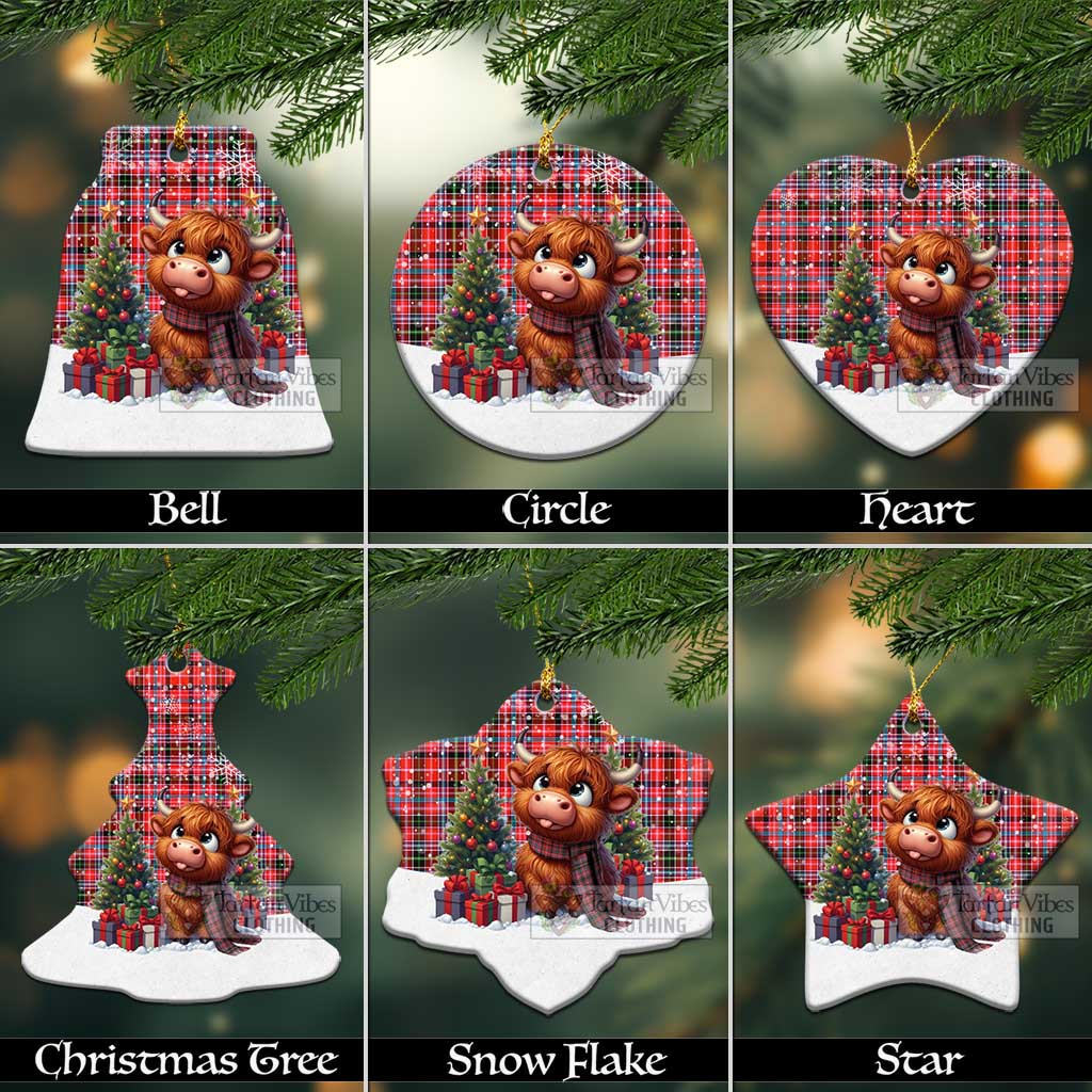 Tartan Vibes Clothing Straiton Tartan Christmas Ceramic Ornament with Adorable Highland Coo