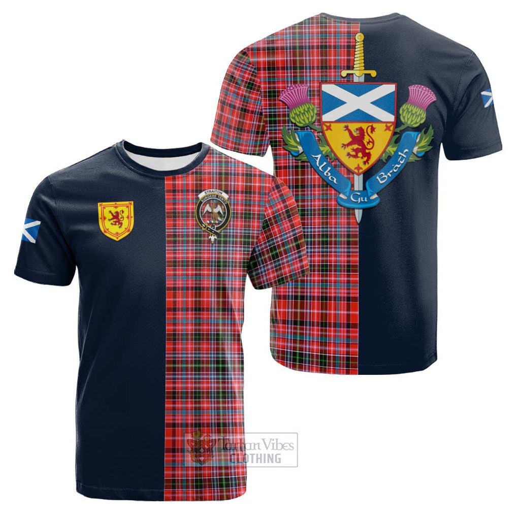 Tartan Vibes Clothing Straiton Tartan Cotton T-shirt with Scottish Lion Royal Arm Half Style