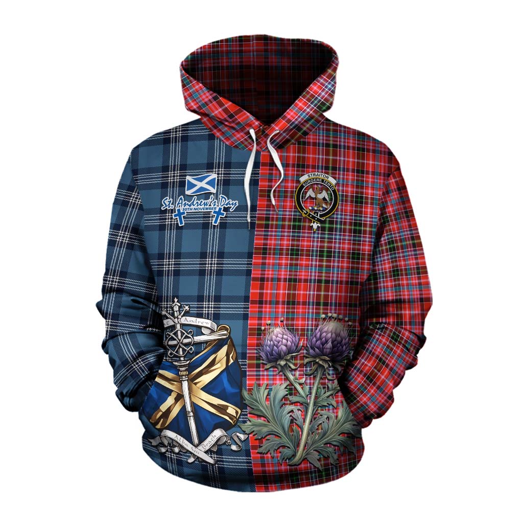 Tartan Vibes Clothing Straiton Tartan Cotton Hoodie Happy St. Andrew's Day Half Tartan Style