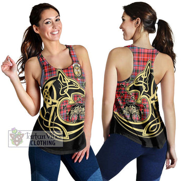 Straiton Tartan Women's Racerback Tanks with Family Crest Celtic Wolf Style