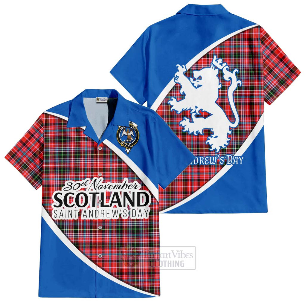 Tartan Vibes Clothing Straiton Family Crest Tartan Short Sleeve Button Shirt Celebrate Saint Andrew's Day in Style