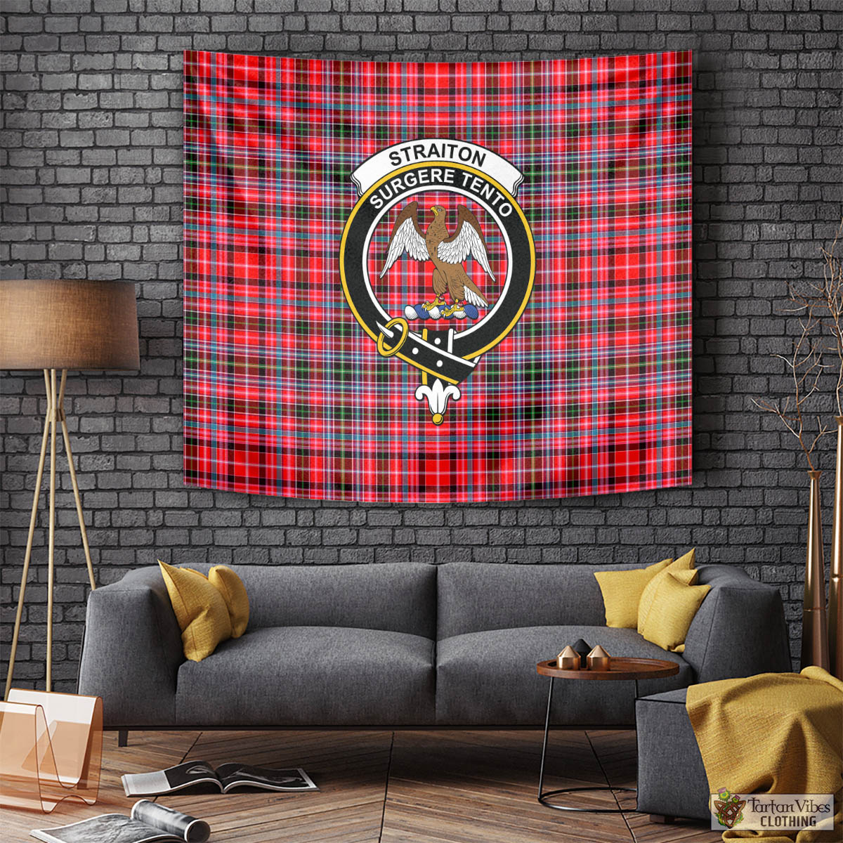 Tartan Vibes Clothing Straiton Tartan Tapestry Wall Hanging and Home Decor for Room with Family Crest