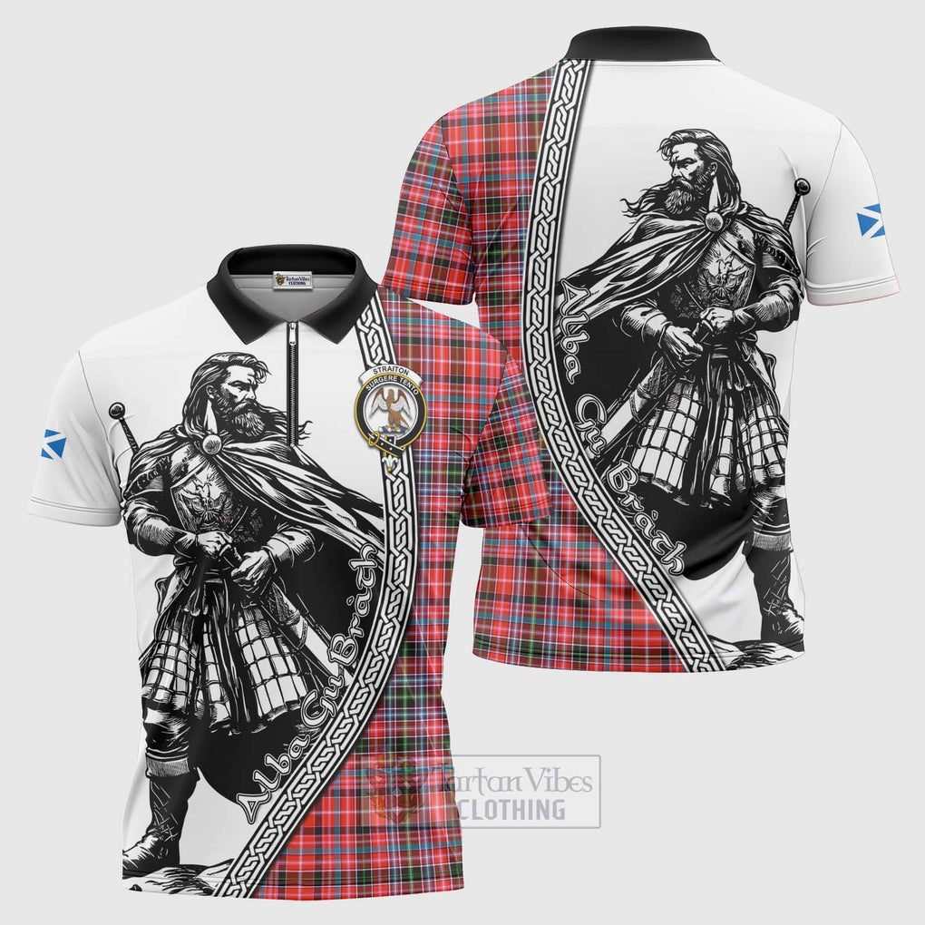 Tartan Vibes Clothing Straiton Tartan Clan Crest Zipper Polo Shirt with Highlander Warrior Celtic Style