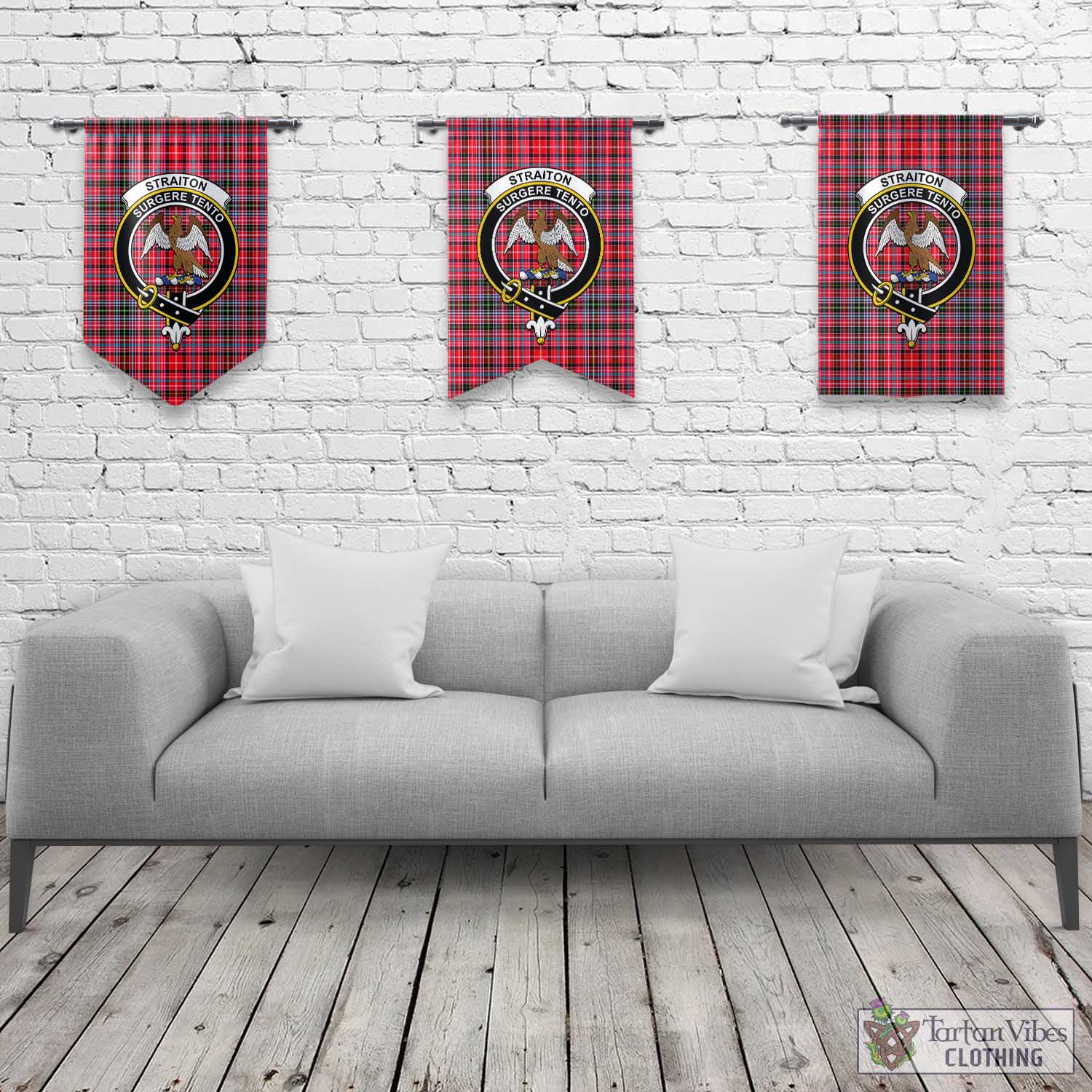 Tartan Vibes Clothing Straiton Tartan Gonfalon, Tartan Banner with Family Crest