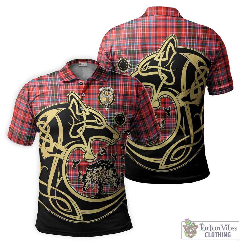 Straiton Tartan Polo Shirt with Family Crest Celtic Wolf Style Kid - Tartanvibesclothing Shop