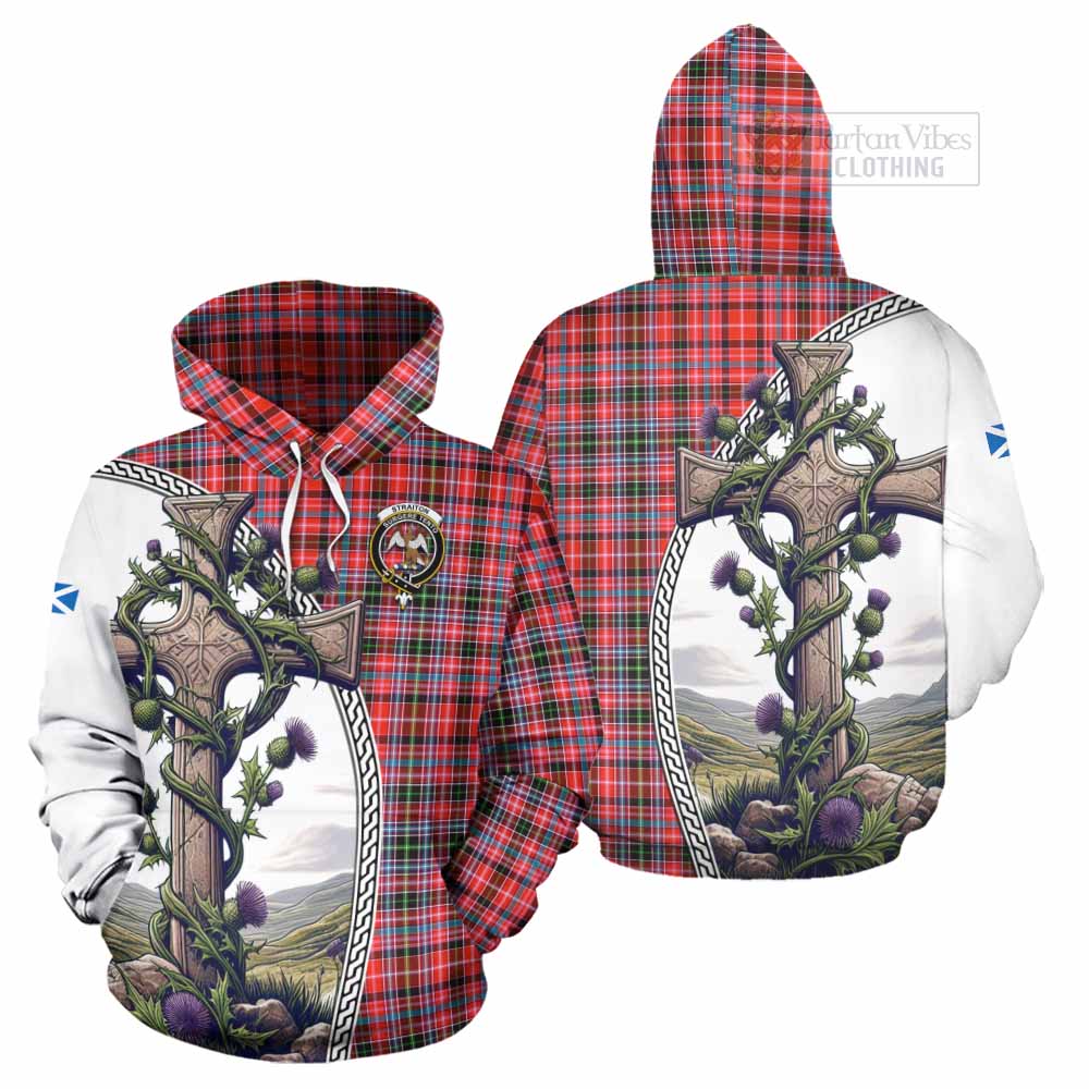 Tartan Vibes Clothing Straiton Tartan Hoodie with Family Crest and St. Andrew's Cross Accented by Thistle Vines