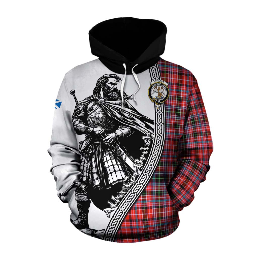 Tartan Vibes Clothing Straiton Tartan Clan Crest Cotton Hoodie with Highlander Warrior Celtic Style