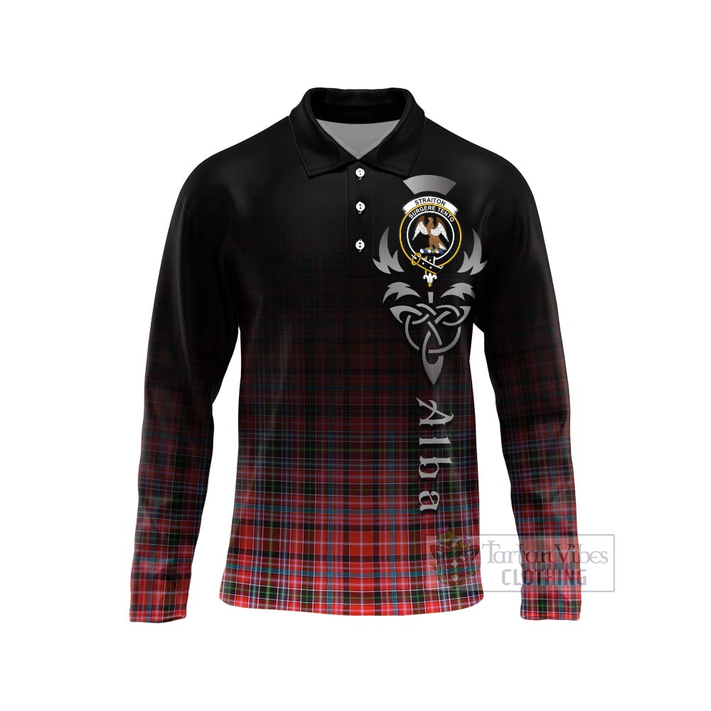 Tartan Vibes Clothing Straiton Tartan Long Sleeve Polo Shirt Featuring Alba Gu Brath Family Crest Celtic Inspired