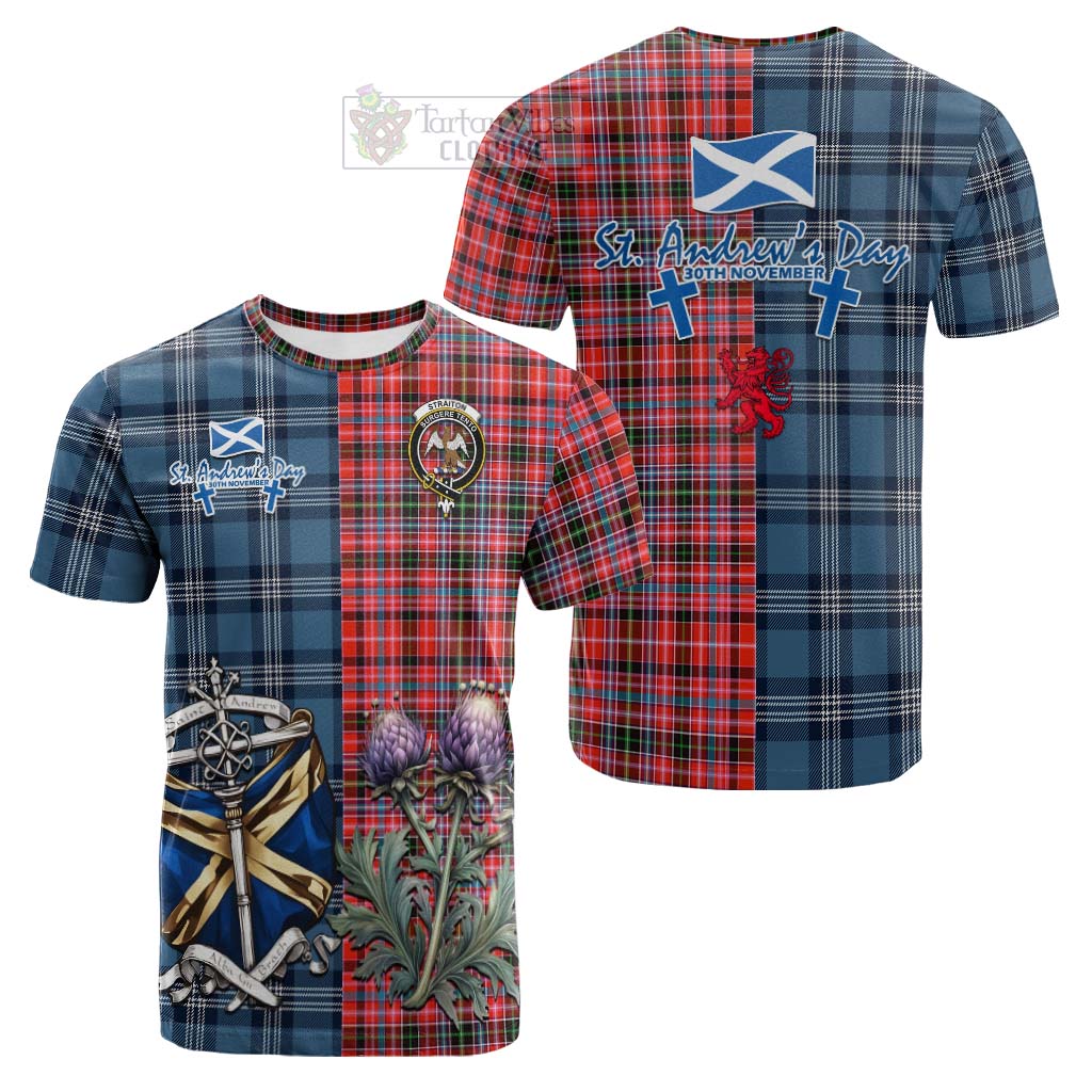 Tartan Vibes Clothing Straiton Tartan Cotton T-shirt Happy St. Andrew's Day Half Tartan Style