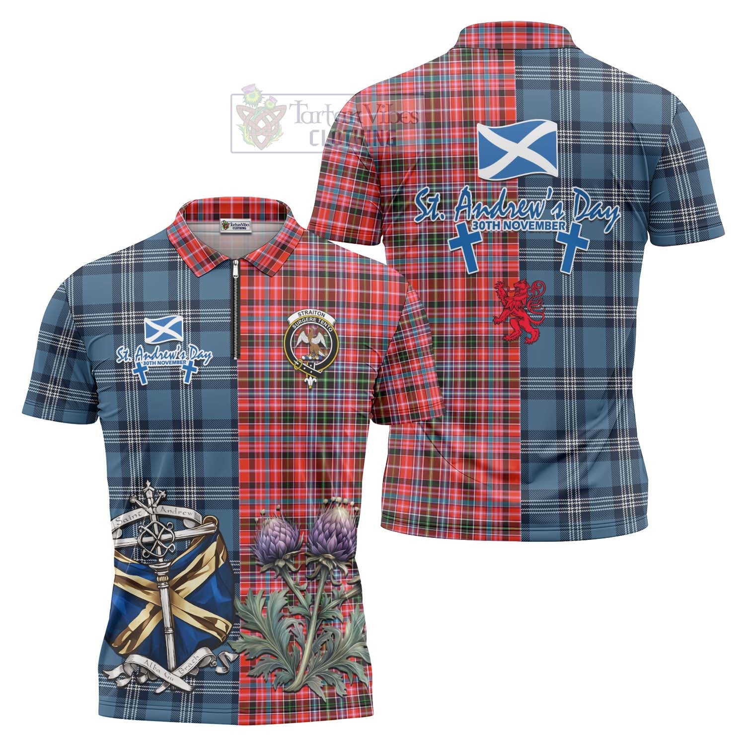 Tartan Vibes Clothing Straiton Tartan Zipper Polo Shirt Happy St. Andrew's Day Half Tartan Style