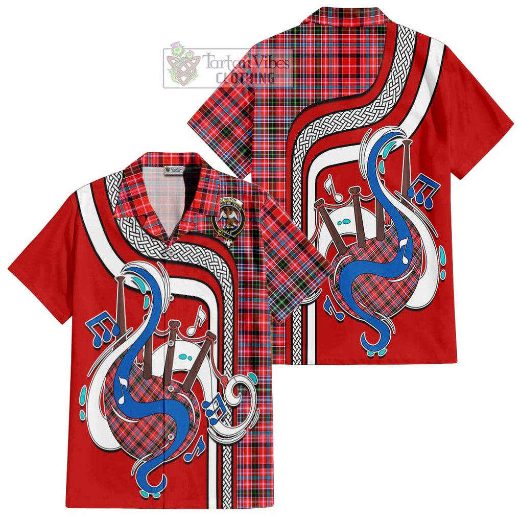 Straiton Tartan Short Sleeve Button Shirt with Epic Bagpipe Style Kid - Tartanvibesclothing Shop