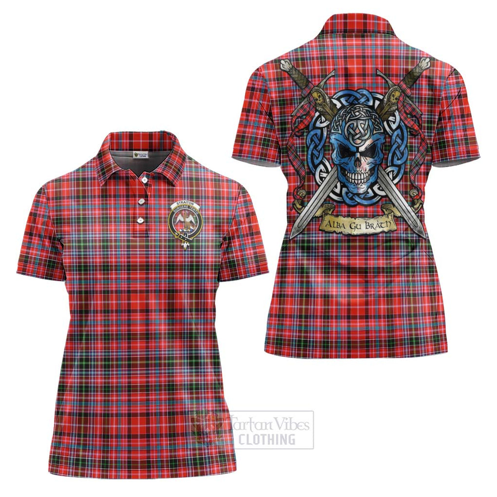 Tartan Vibes Clothing Straiton Tartan Women's Polo Shirt with Family Crest Celtic Skull Style