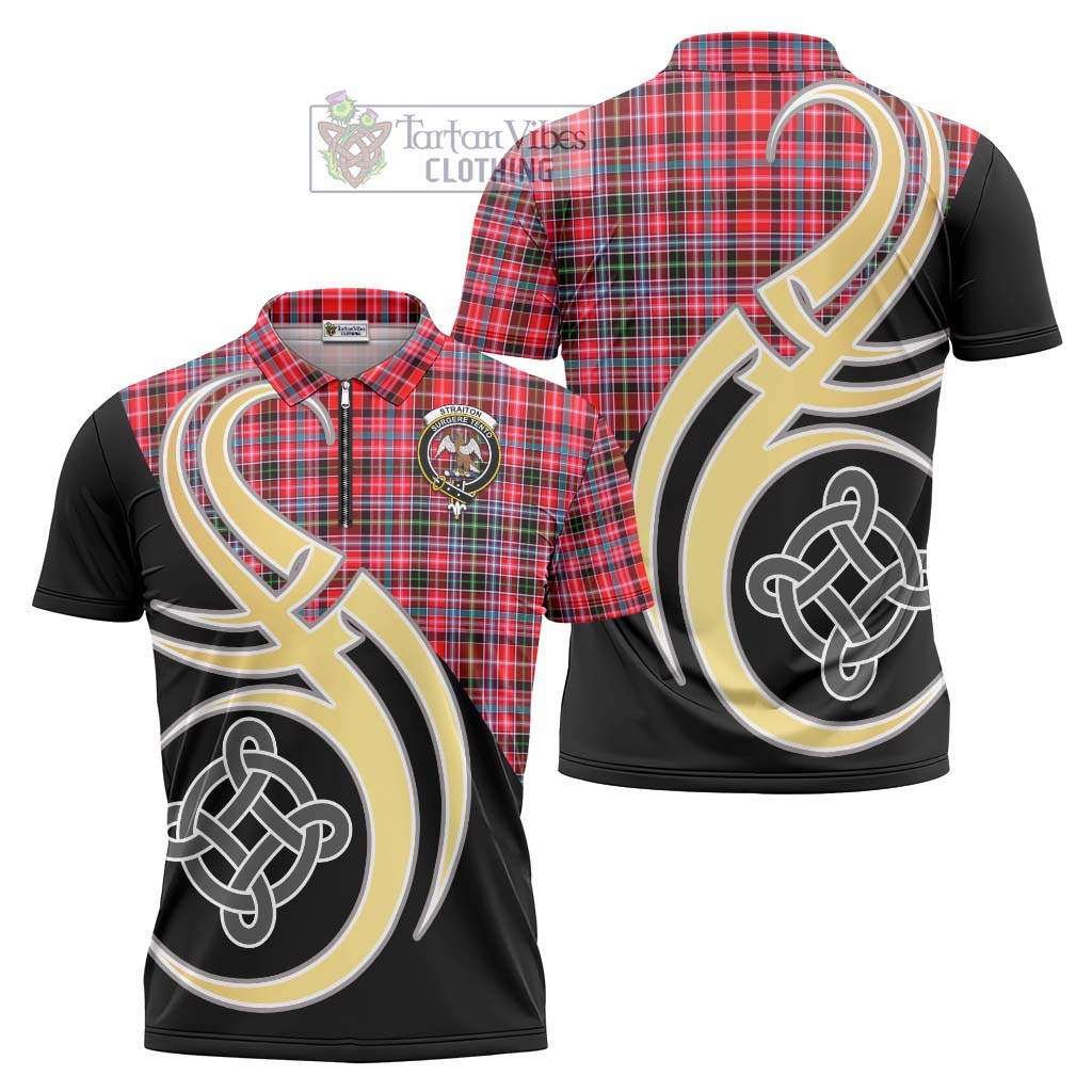 Tartan Vibes Clothing Straiton Tartan Zipper Polo Shirt with Family Crest and Celtic Symbol Style