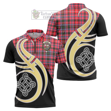 Straiton Tartan Zipper Polo Shirt with Family Crest and Celtic Symbol Style