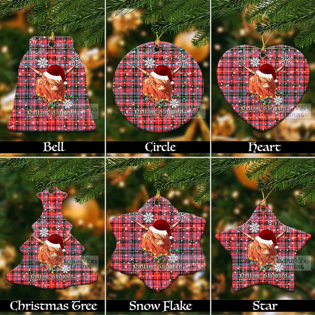 Tartan Vibes Clothing Straiton Clan Tartan Ornament with Christmas Twinkle Highland Cattle