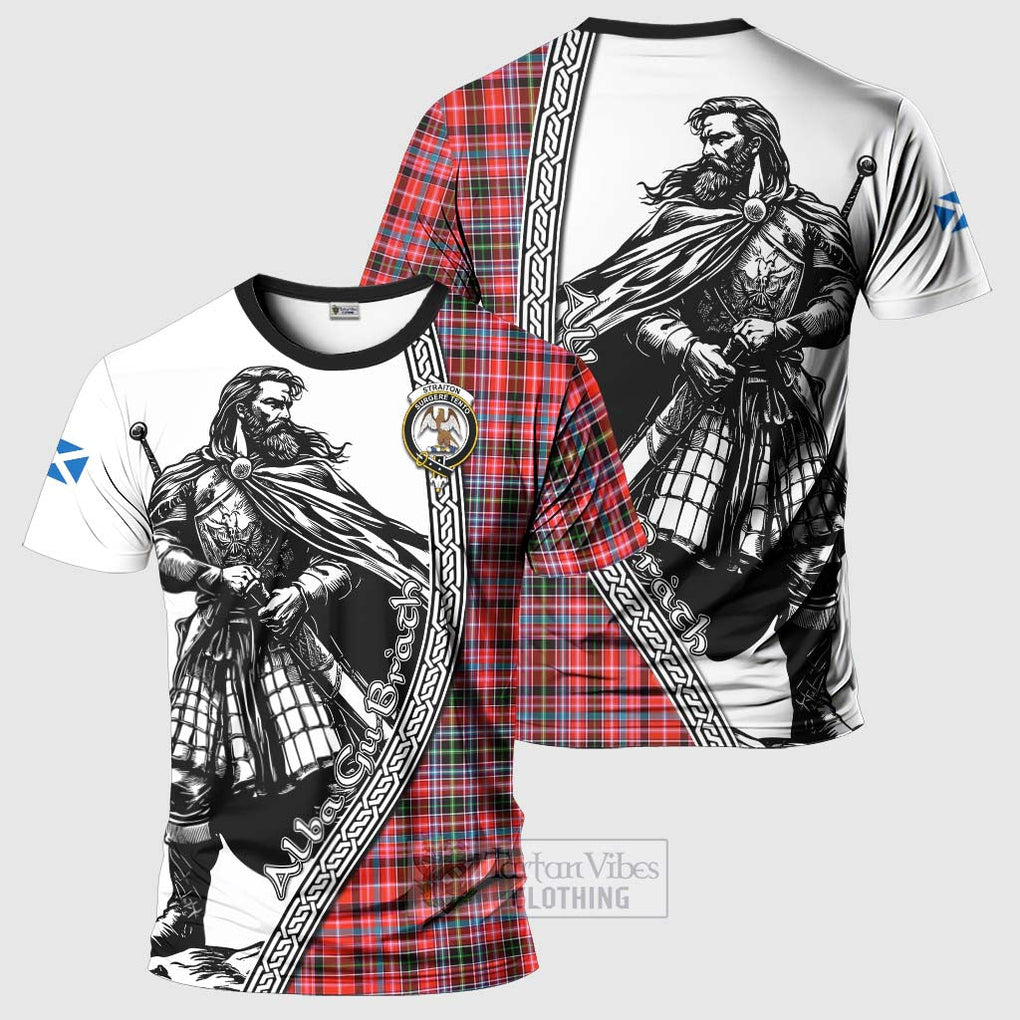 Tartan Vibes Clothing Straiton Tartan Clan Crest T-Shirt with Highlander Warrior Celtic Style