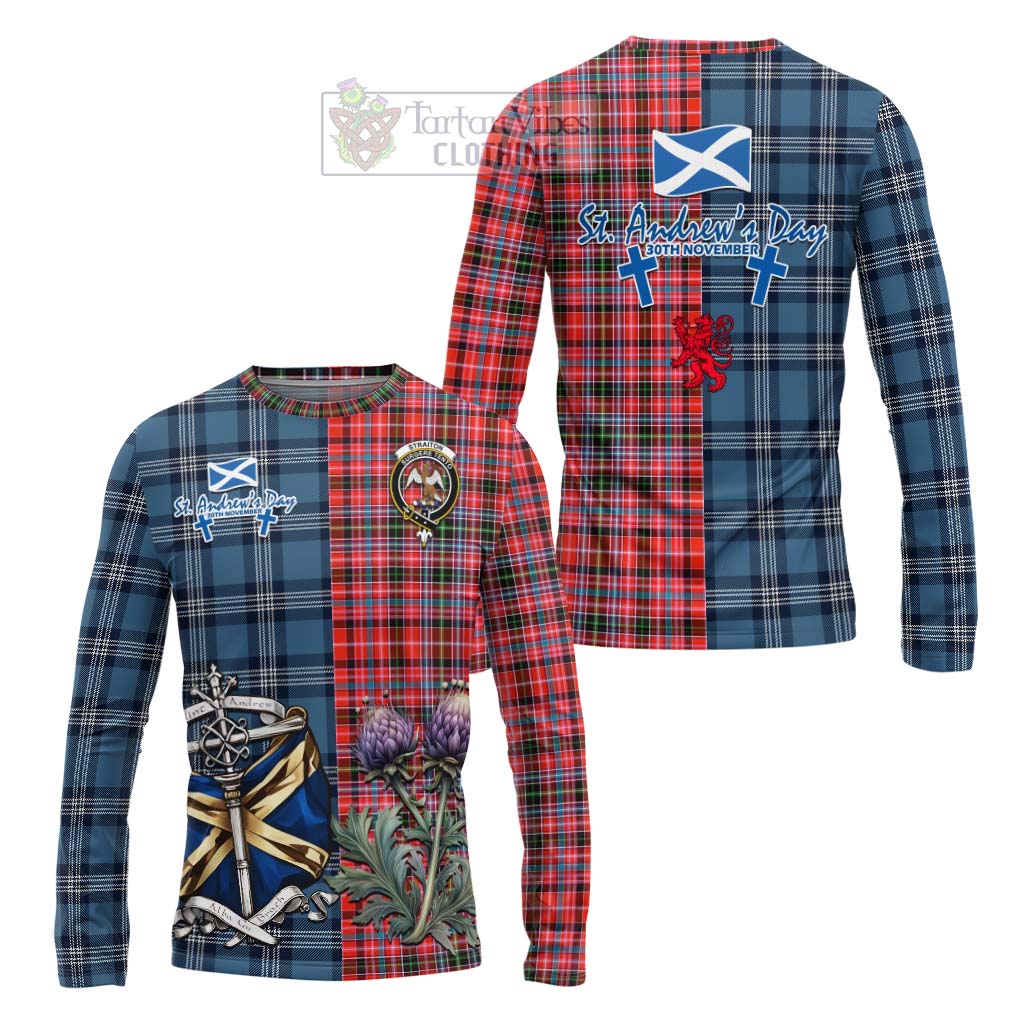 Tartan Vibes Clothing Straiton Tartan Long Sleeve T-Shirt Happy St. Andrew's Day Half Tartan Style