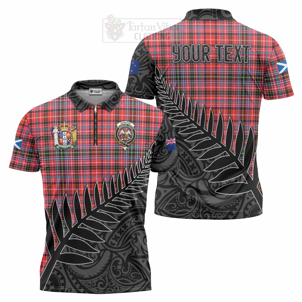 Tartan Vibes Clothing Straiton Crest Tartan Zipper Polo Shirt with New Zealand Silver Fern Half Style