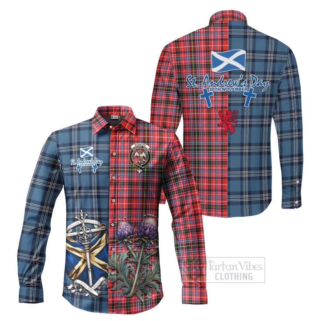 Tartan Vibes Clothing Straiton Tartan Long Sleeve Button Shirt Happy St. Andrew's Day Half Tartan Style