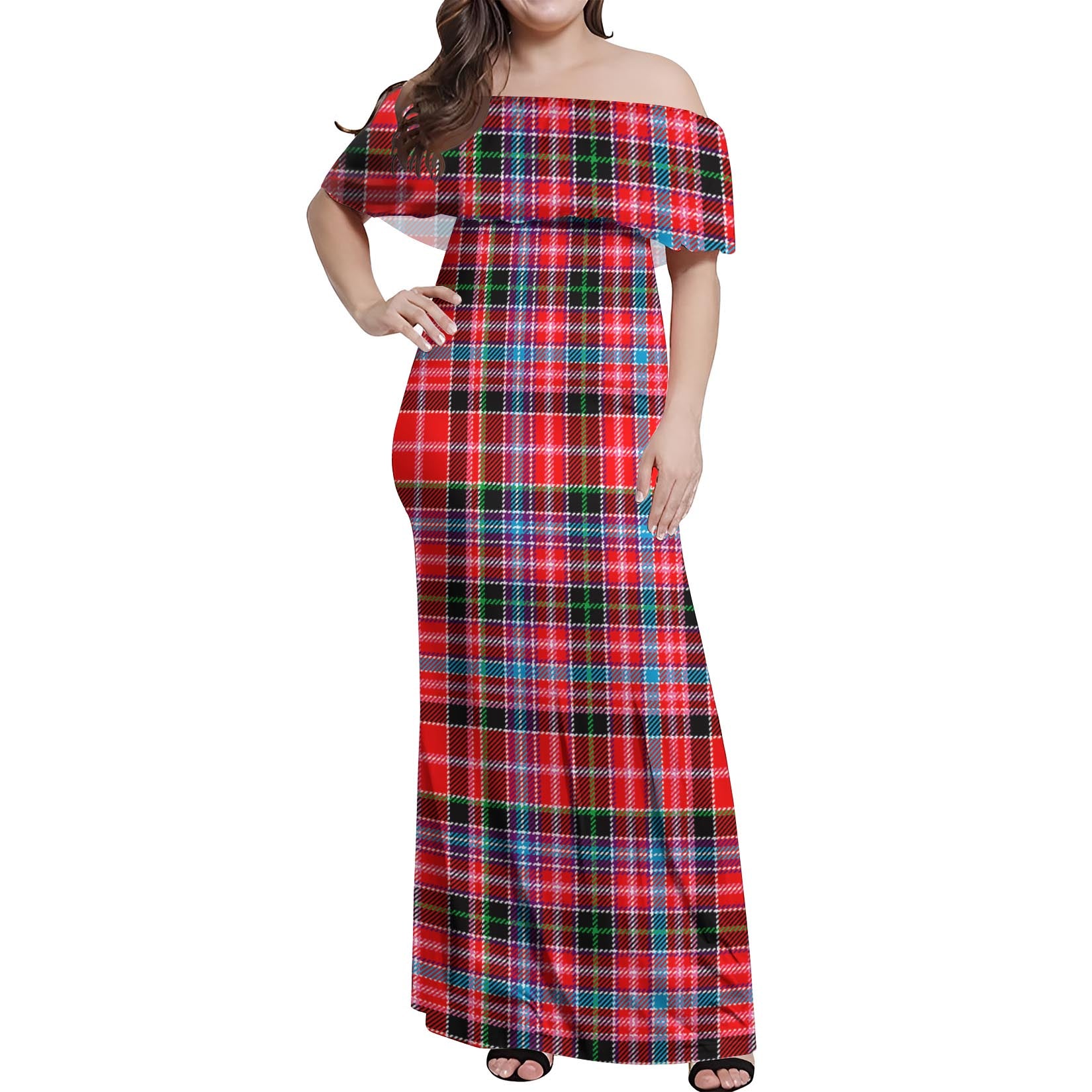 Straiton Tartan Off Shoulder Long Dress Women's Dress - Tartanvibesclothing