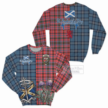 Straiton Tartan Sweatshirt Happy St. Andrew's Day Half Tartan Style