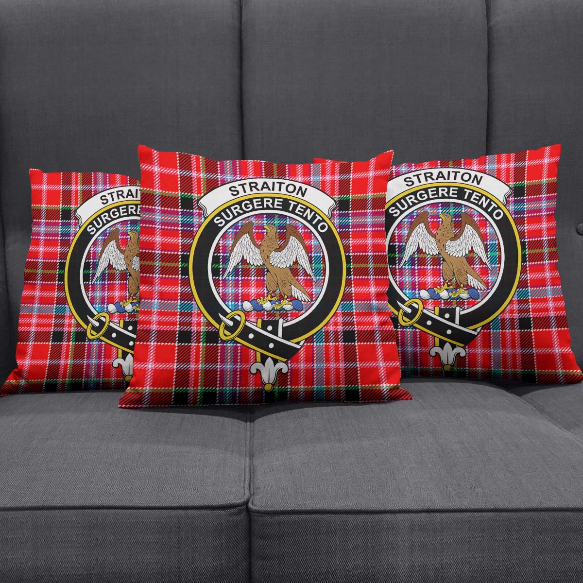 Straiton Tartan Pillow Cover with Family Crest Square Pillow Cover - Tartanvibesclothing