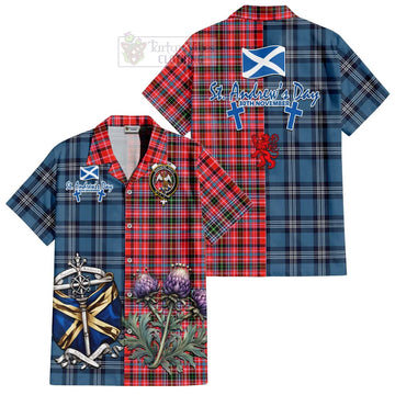 Straiton Tartan Short Sleeve Button Shirt Happy St. Andrew's Day Half Tartan Style