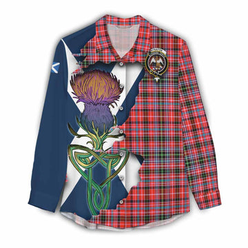 Straiton Tartan Family Crest Women's Casual Shirt Scottish Thistle Celtic Inspired Female - Tartan Vibes Clothing
