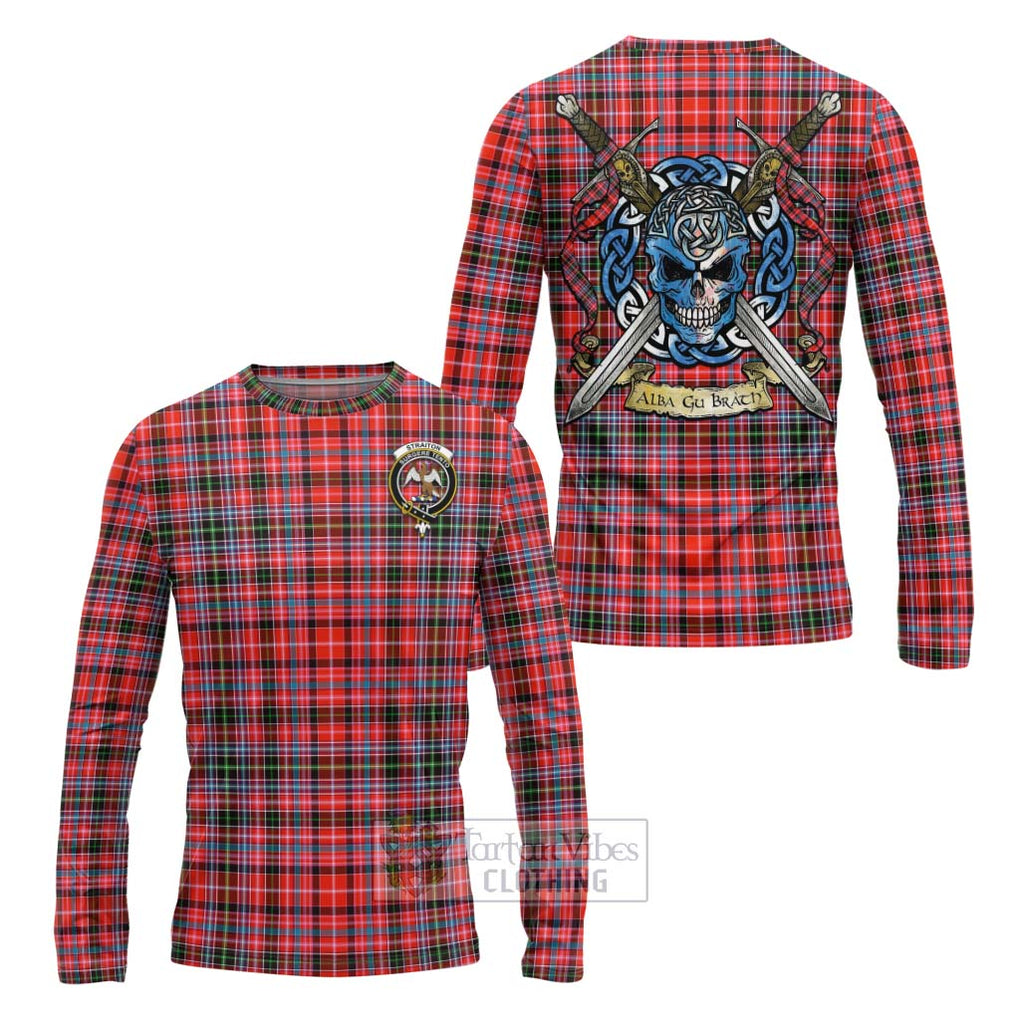 Tartan Vibes Clothing Straiton Tartan Long Sleeve T-Shirt with Family Crest Celtic Skull Style