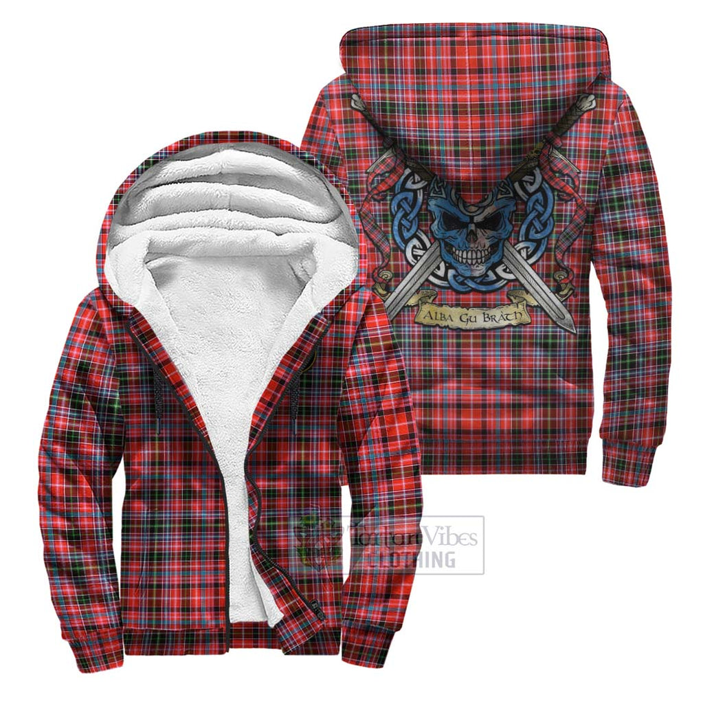 Straiton Tartan Sherpa Hoodie with Family Crest Celtic Skull Style Unisex S - Tartan Vibes Clothing