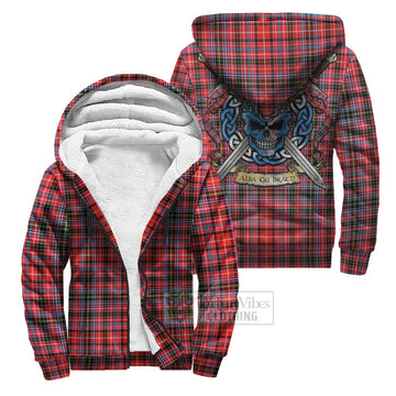 Straiton Tartan Sherpa Hoodie with Family Crest Celtic Skull Style Unisex S - Tartan Vibes Clothing