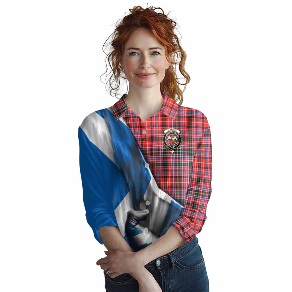 Tartan Vibes Clothing Straiton Tartan Women's Casual Shirt with Family Crest Scotland Patriotic Style