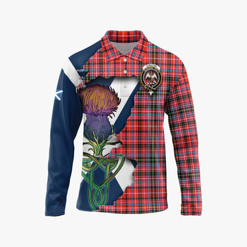 Straiton Tartan Family Crest Long Sleeve Polo Shirt Scottish Thistle Celtic Inspired Unisex - Tartan Vibes Clothing