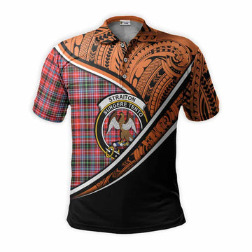 Straiton Crest Tartan Polo Shirt with Polynesian Vibes Style - Orange Version