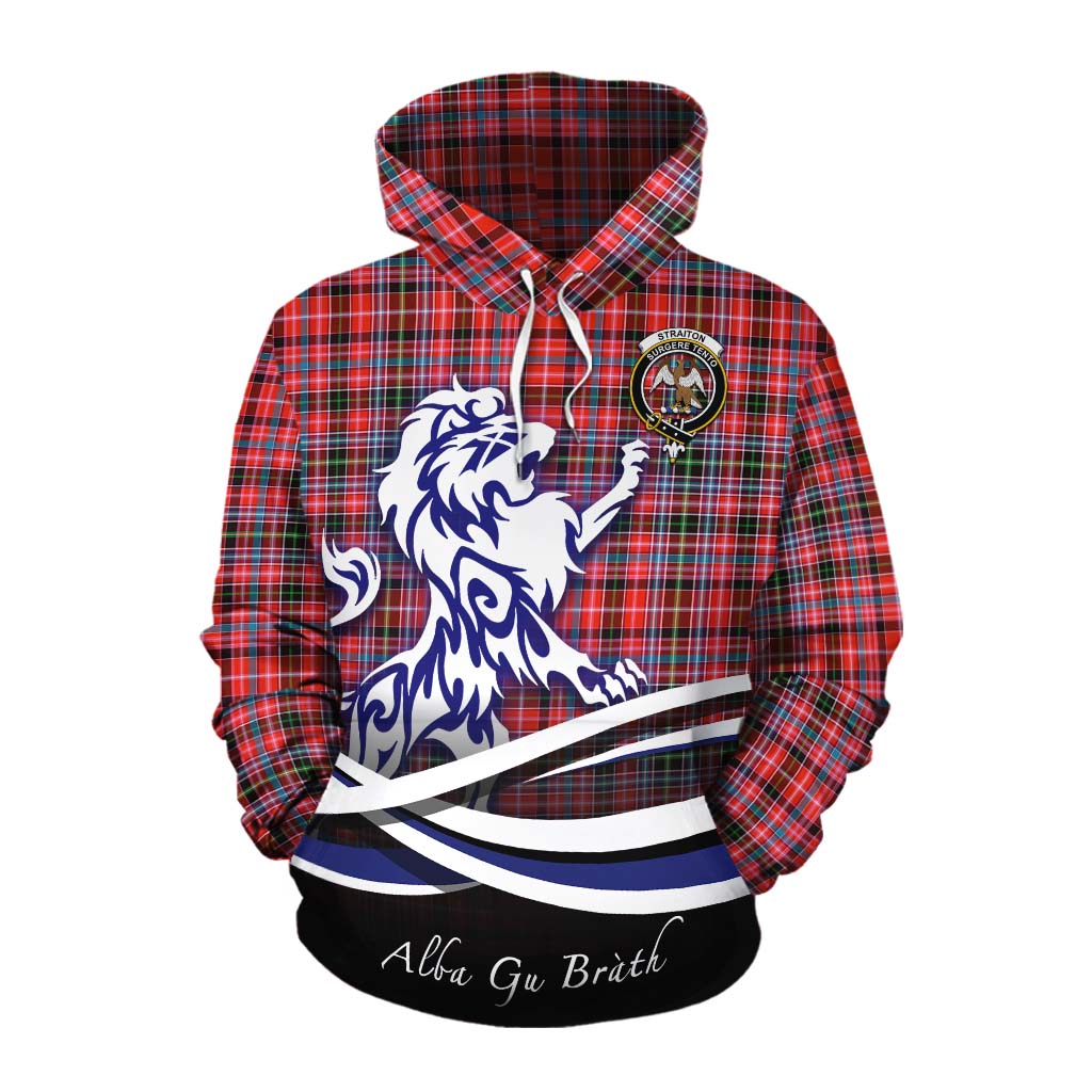 Tartan Vibes Clothing Straiton Tartan Cotton Hoodie with Alba Gu Brath Regal Lion Emblem