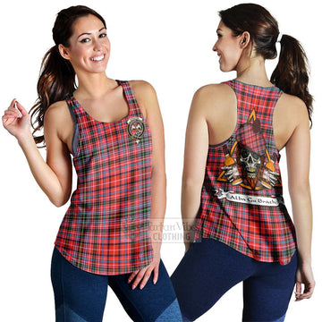 Straiton Tartan Women's Racerback Tanks with Family Crest and Bearded Skull Holding Bottles of Whiskey