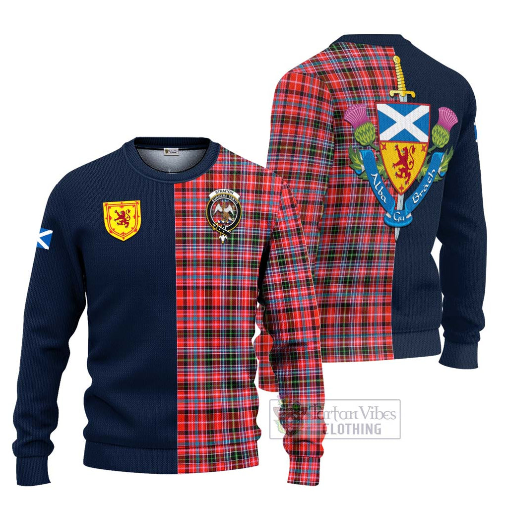 Tartan Vibes Clothing Straiton Tartan Knitted Sweater with Scottish Lion Royal Arm Half Style