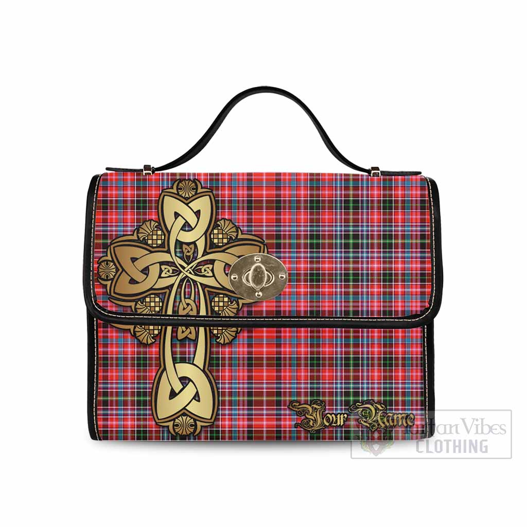 Straiton Tartan Waterproof Canvas Bag Golden Thistle Celtic Cross Style Black Leather Strap One Size 10.5*20*27cm - Tartan Vibes Clothing