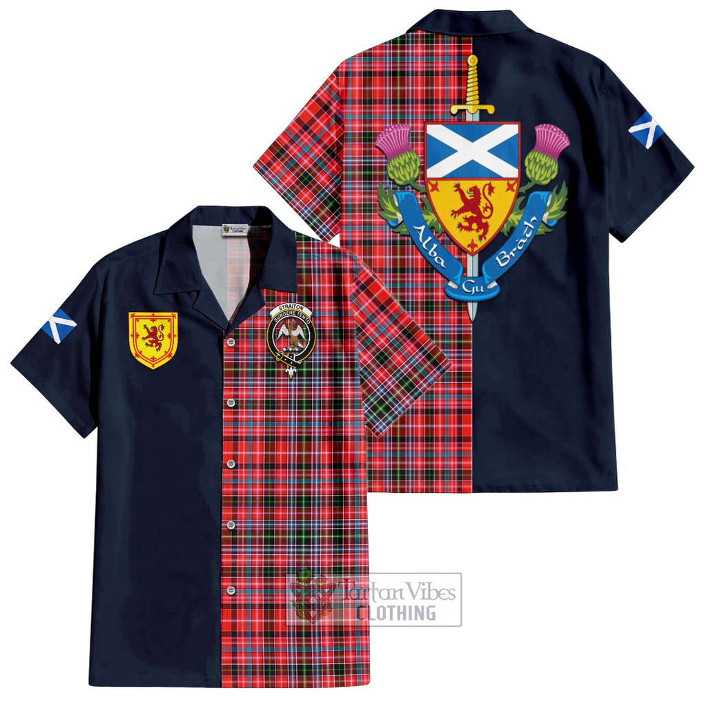 Tartan Vibes Clothing Straiton Tartan Short Sleeve Button Shirt with Scottish Lion Royal Arm Half Style