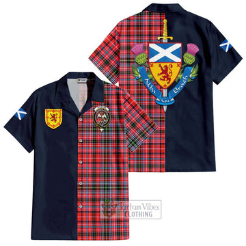 Straiton Tartan Short Sleeve Button Shirt Alba with Scottish Lion Royal Arm Half Style