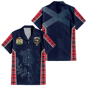 Straiton Tartan Short Sleeve Button Up Shirt with Family Crest and Scottish Thistle Vibes Sport Style