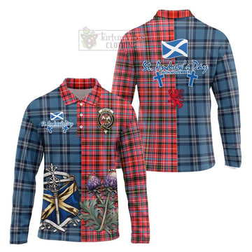 Straiton Tartan Long Sleeve Polo Shirt Happy St. Andrew's Day Half Tartan Style