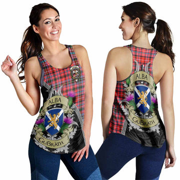 Straiton Tartan Family Crest Women's Racerback Tanks Lion Rampant Royal Thistle Shield Celtic Inspired