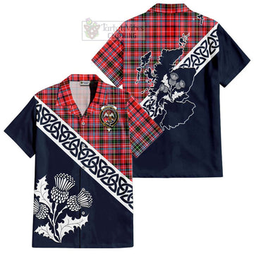 Straiton Tartan Short Sleeve Button Shirt Featuring Thistle and Scotland Map